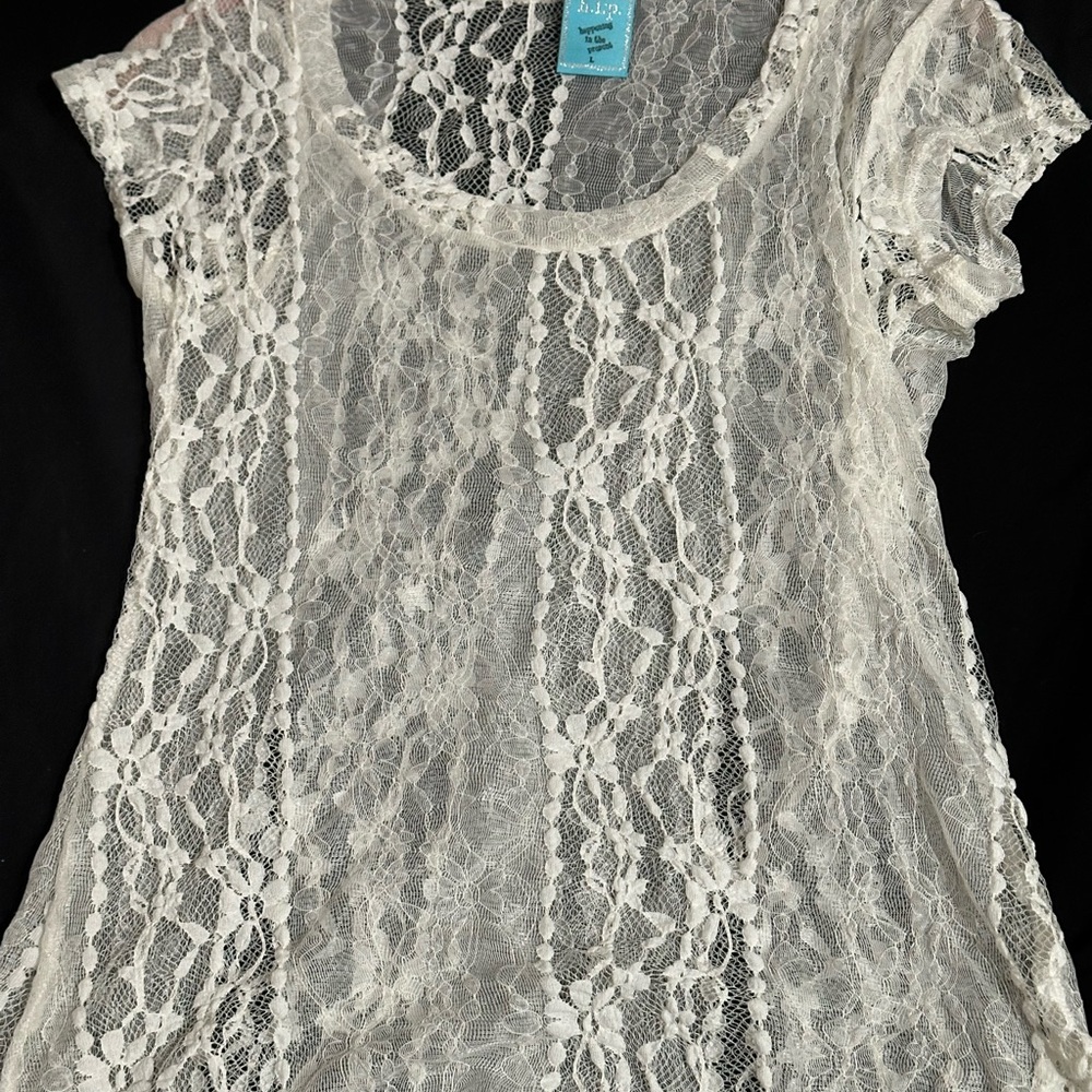 White Lace Short Sleeve Top